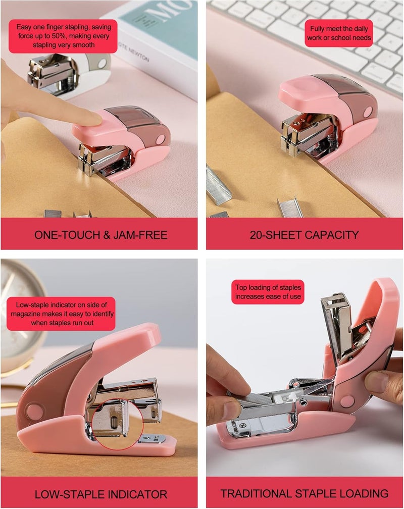 PAPERPAL Effortless Mini Stapler Set, 20 Sheet Capacity, Integrated Remover & Staple Storage, Holds 1/4" Staples, Includes 1000 Staples, Lightweight, Office, School & Daily Use, Pink - Image 4